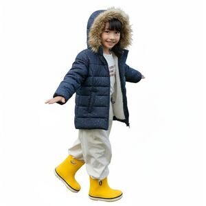 Girls Cozy Puffer Blue with Cool Multi Color Dots Faux Fur-trimmed Hood Fleece